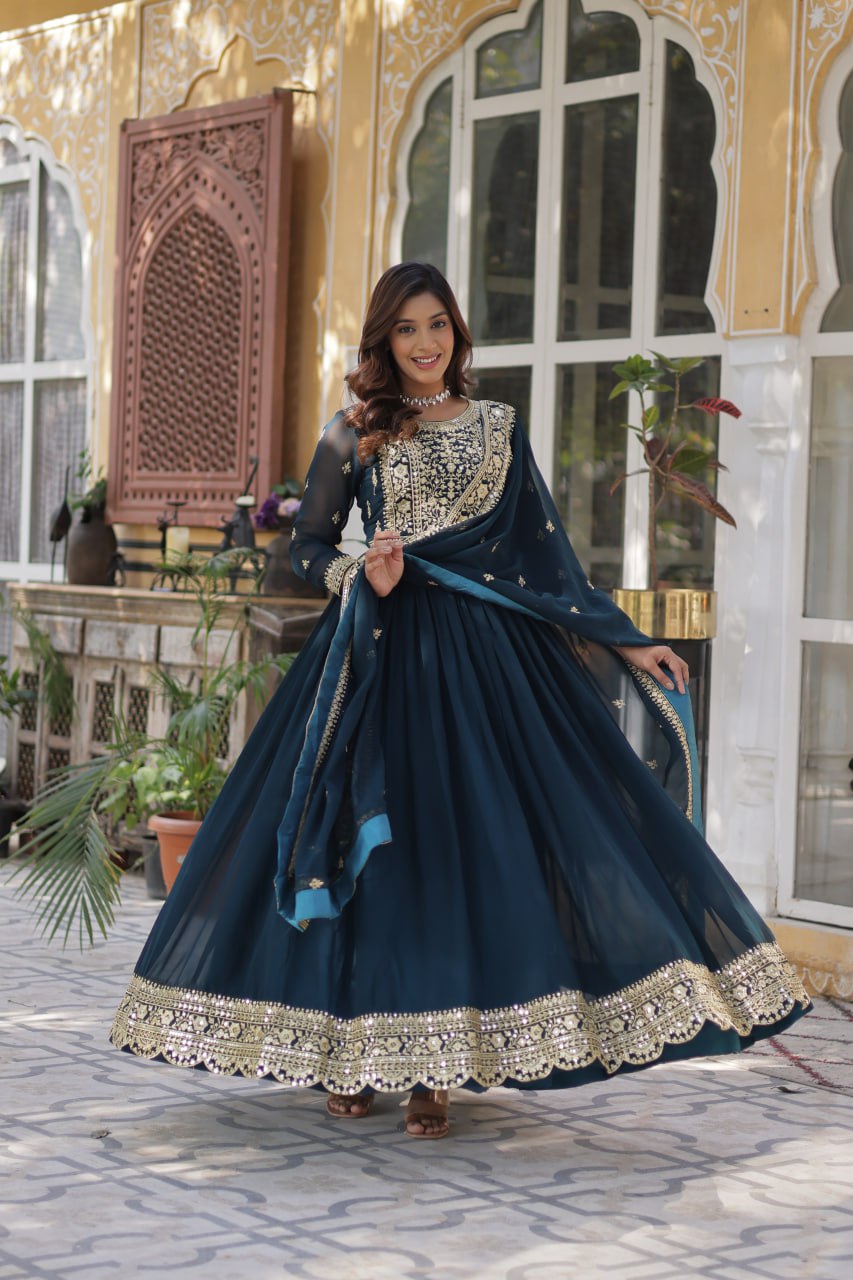 Women's Luxurious Plum Velvet Anarkali Gown with Heavy Gold Zari & Sequin Embroidery β Perfect for Weddings & Grand Festivities - Image 10